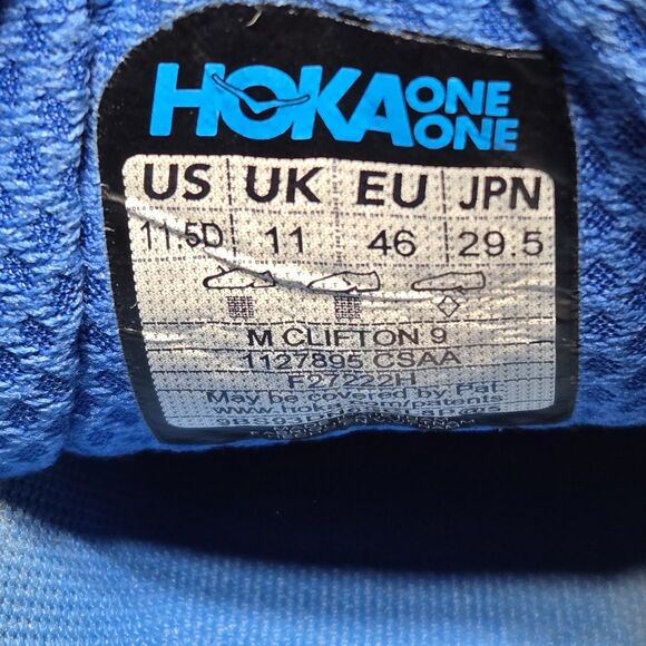 Hoka One One Clifton 9 Mens Size 11.5D (Med) Coastal Sky/All Aboard 1127895 - Picture 8 of 12